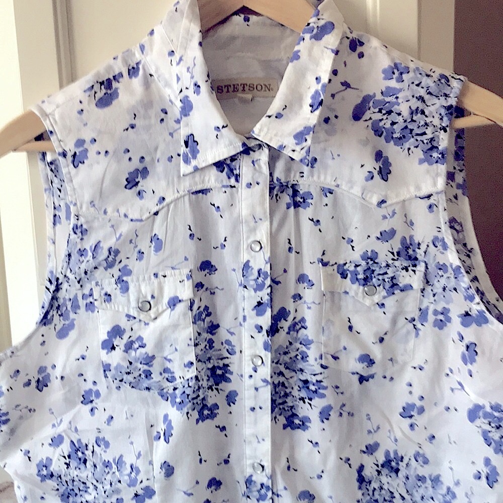 Stetson XL sleeveless Cotton Top Pearl button snap